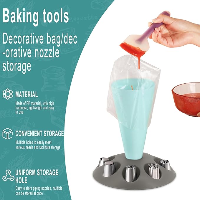 Piping Bag Stand, Pastry Bag Holder Stand with 8 Holder Slots, Plastic Pastry Bag, Piping Bag Stand, for Baking Accessories