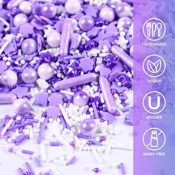Purple Sprinkles for Cake Decorating, 3.52oz Edible Star Sprinkles, Cupcake Sprinkles, Baking Sprinkles, Ice Cream Sprinkles, Cookie Sprinkles