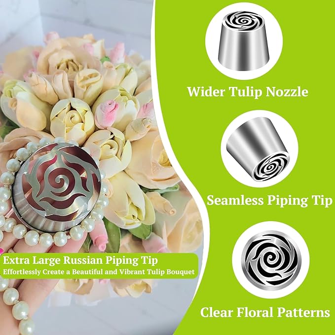 Suuker Extra Large Russian Piping Tip, Stainless Steel Flower Piping Tips Rose Floral Icing Nozzles for Cake Decorating, Frosting, Cream Flower DIY Cookies, SL40