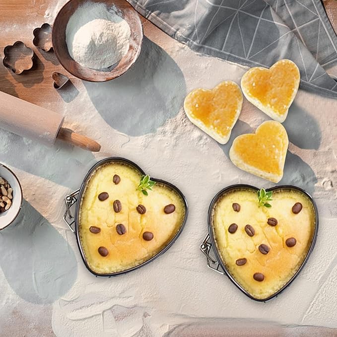2PCS Springform Pan Cake Mold Heart Shape, Cake Pan Carbon Steel Mini Cake Molds for Baking with Removable Base Nonstick Cheesecake Pan Mini Cheesecakes, Pizz