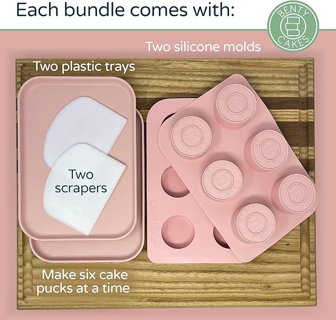 Benty Cakes – The Original CakePuck Bonus Bundle Set – Better than a Cake Pop! Make Chocolate Covered Desserts – BPA Free Silicone – Includes 1 Mold Set, 2 Trays and 2 Scrapers – Pink
