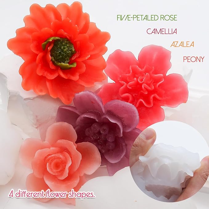 EuTengHao Flower Silicone Candle Molds for Wax Candle Soap Silicone Resin Cake Making, 3D Plant Flower Wax Scented Candle Soap Silicone Resin Casting Molds (8 Styles Flowers)