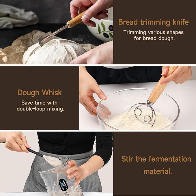 Sourdough Starter Kit Sourdough Bread Baking Supplies with Silicone Banneton Bread Proofing Basket, 50 Oz Sourdough Starter Jar, Gifts for Bakers