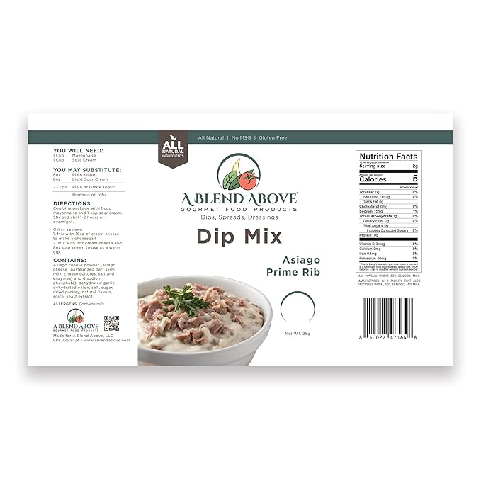 A Blend Above Asiago Prime Rib Dip Mix, 1oz, (3 Pack), Gluten-Free, No MSG, All Natural, No Preservatives, Vegetable Dip, Keto Friendly, Low Carb, Easy to Make