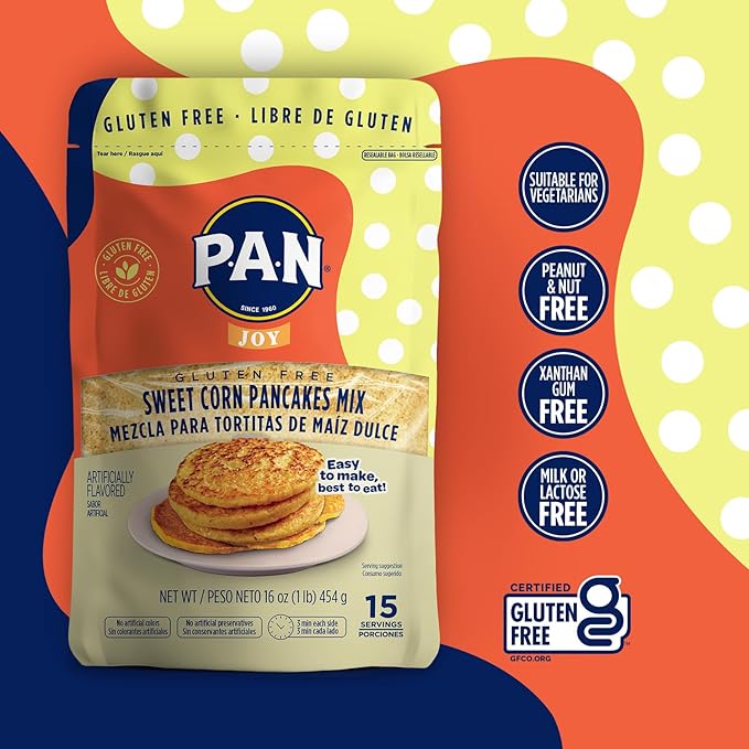 P.A.N Sweet Corn Pancakes Mix – Gluten Free Easy to Prepare 1 lb (Pack of 6)