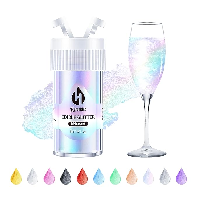 Iridescent Edible Glitter – 6g Rainbow Luster Dust Drink Glitter, Food Grade Shimmer Powder for Cocktails, Cakes, Beverages, Chocolate & Candy