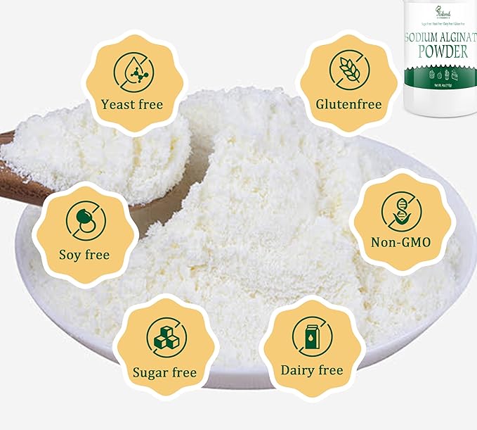 4oz Sodium Alginate Powder, 100% Pure Sodium Alginate for Thickening, Food Grade Gelling Agent for Making Luxurious Caviar Spheres, Ice Cream and More, Vegan Stabilizer for Baking, Non-GMO and Vegan