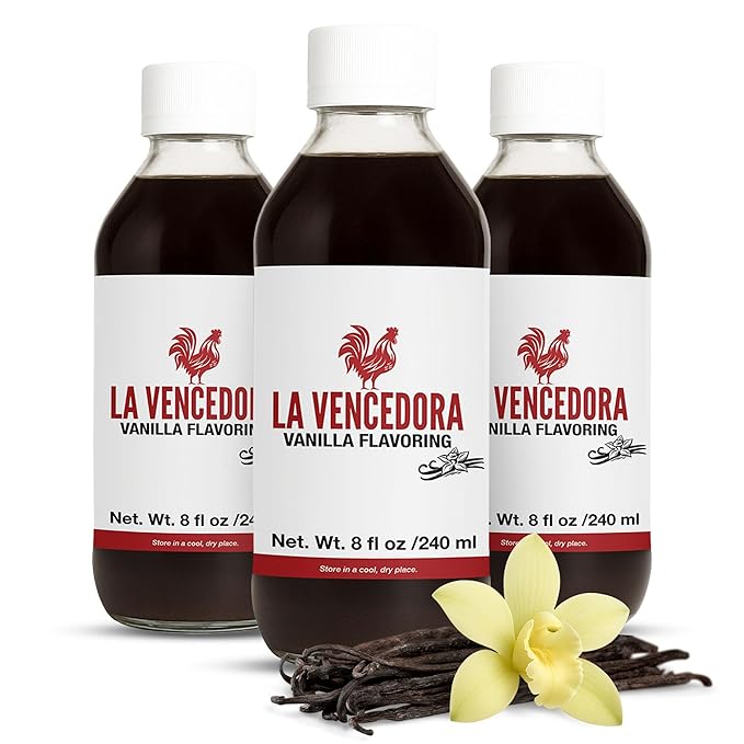 La Vencedora Mexican Vanilla Extract 3 Pack – 8 fl oz Bottles – Traditional Vanilla Flavoring for Baking, Cooking & Desserts – Vegan, Glutten Free, Natural Process, Made in Mexico
