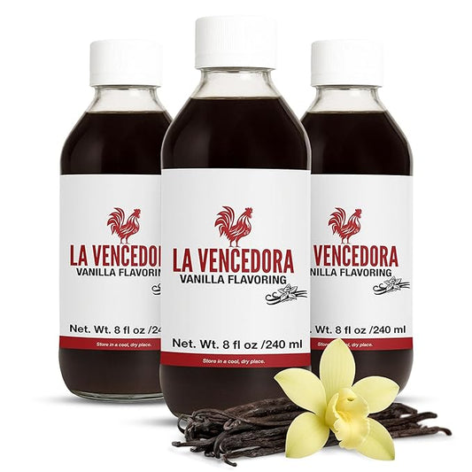 La Vencedora Mexican Vanilla Extract 3 Pack – 8 fl oz Bottles – Traditional Vanilla Flavoring for Baking, Cooking & Desserts – Vegan, Glutten Free, Natural Process, Made in Mexico