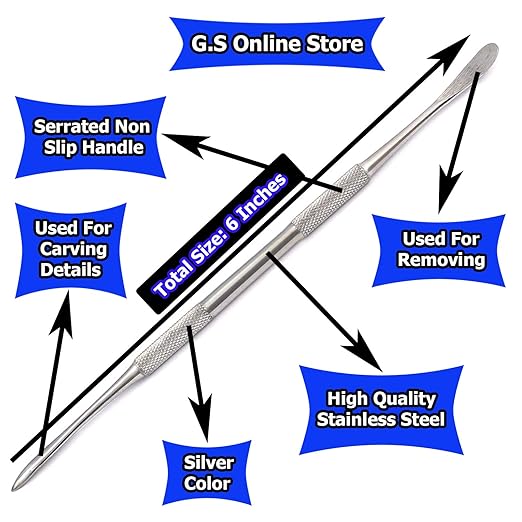 Stainless Steel Double-Sided Spear Point & Smoother Scoop Wax & Clay Sculpting Tool (Silver)