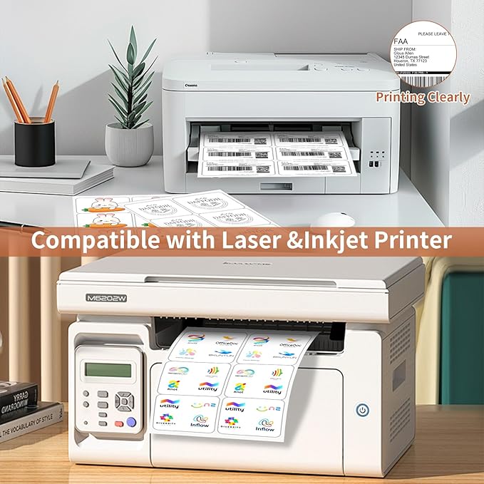 3 1/3" x 4" (25 Sheets) Address Labels, Labels Sticker Paper for Laser/Ink Jet Printer, Printable and Writable White Sticker Labels- Matte, 6 per Page Labels (Total 150 Labels)
