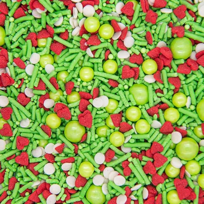 Green Red Heart Sprinkles for Cookie Decorating Fancy Hearts Sprinkles for Cake Decorating Edible Cake Decorations, Green Sprinkle Cupcake Toppers Cake and Toppings