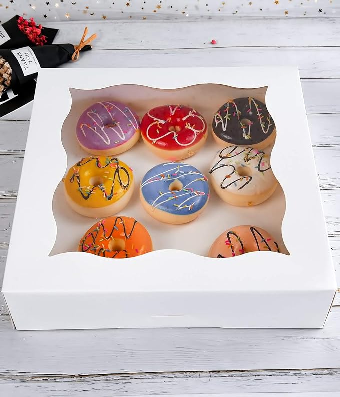 CHERRY 15-Pack 12"x12"x3"White Bakery Boxes with PVC Window for Pie and Cookies Boxes Large Natural Paper Box,Pack of 15