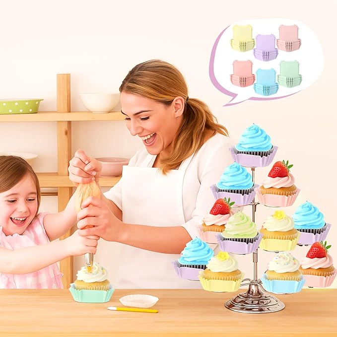 LemonRoad 300pcs Coated Paper Cupcake Liners for Baking Colorful Greaseproof Baking Cup for Muffin Dessert Candy Biscuit Cookies Brownie Wedding Birthday Party Baby Shower(Colorful,Square)