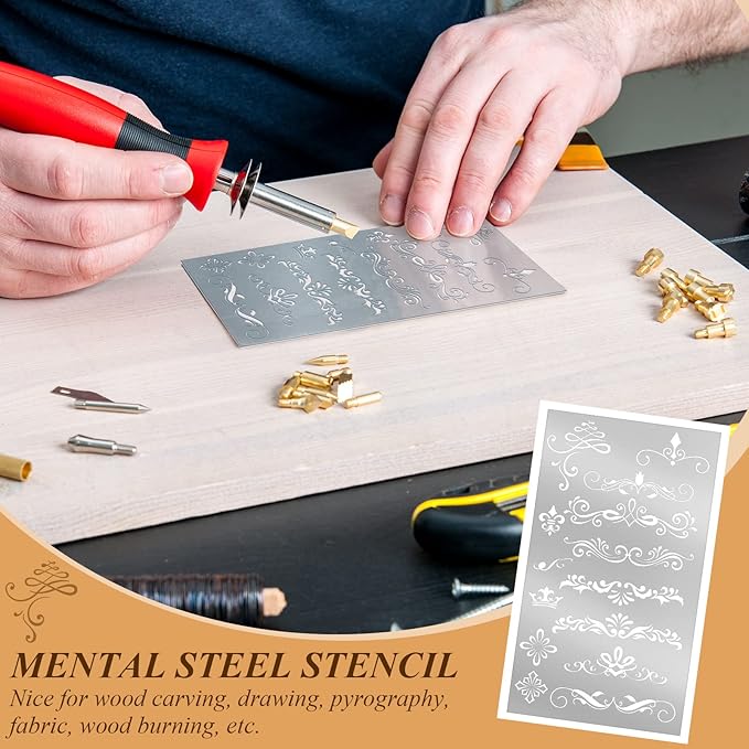 Lewtemi 8 Pcs 4 x 7 Inch Metal Letter Number Stencils Stainless Steel Metal Alphabet Stencils for Engraving Painting Journaling Bookmark Flower Vines DIY(Stylish Style)