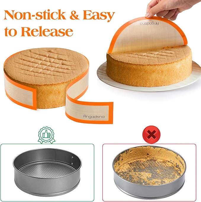 Silicone Baking Mat for Springform Pan 9 inch, Prevent cake from Sticking to Bottom and Side,Easy Clean & Non Sick Silicone Baking mat for Cheesecake Pan （Orange）