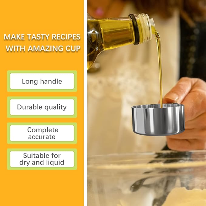 1PCS 1/4Cup (59ml, 2oz) Single Measuring Cup with Black Silicone Grip, Stainless Steel Individual Measure Scoop Only