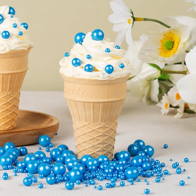 Royal Blue Sprinkles for Cake Decorating 3.5 Ounces Patriotic Edible Sugar Pearls Mixing Sizes for Cupcake Topper, Cookies, Ice Cream Toppings Cake Decorations for 4th of July Celebrations