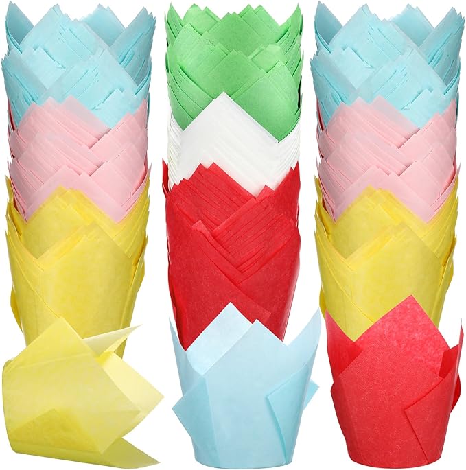 600 Pcs Tulip Cupcake Liners for Baking Muffin Liners Printed Baking Cups Holders Greaseproof Wrappers Decoration for Cupcake Bouquet Birthday Party Wedding Bride Shower (Colorful)