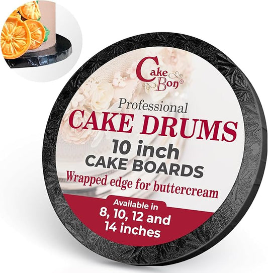 Cakebon Cake Boards - Sturdy 1/2 Thick Drums - 10 Inch Professional Fully Wrapped Edges Black 1-Pack