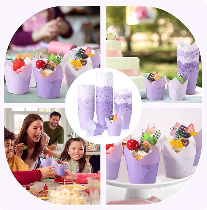 Havawish 500 Pcs Standard Size Gradient Purple Tulip Cupcake Liners, Party Cupcake Baking Liners Greaseproof Wrappers Muffin Liner Holders for Wedding Birthday Baby Shower Holiday Party Baking Cups