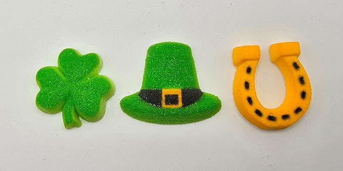 Good Luck Clover, Horseshoe, and Irish Hat Edible Sugar Cake Toppers, 12 Count