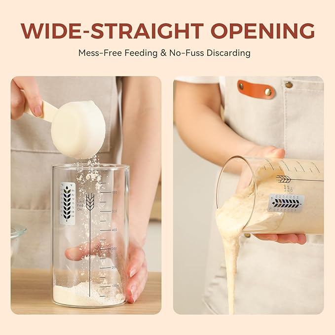 Sourdough Starter Glass Jar, 24 OZ Large Wide Mouth Jar for Sour Dough Starter, Easy to Use Sourdough Bread Baking Supplies Kit for Beginners and Pro, 1 Pack