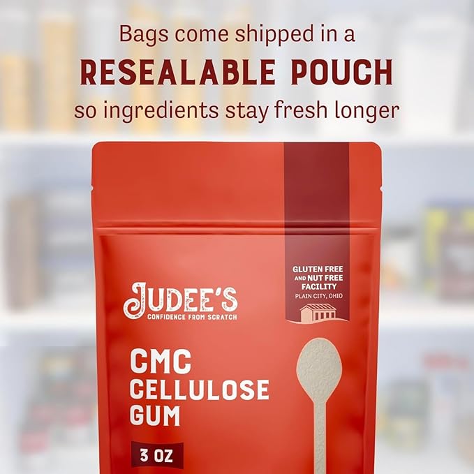 Judee's Gluten Free CMC Powder - 3 Oz Pouch - Gluten Free Dough Enhancer & Fondant Thickener - Ice Crystal Inhibitor for Frozen Foods - Tylose Powder Fondant & Baking Stabilizer