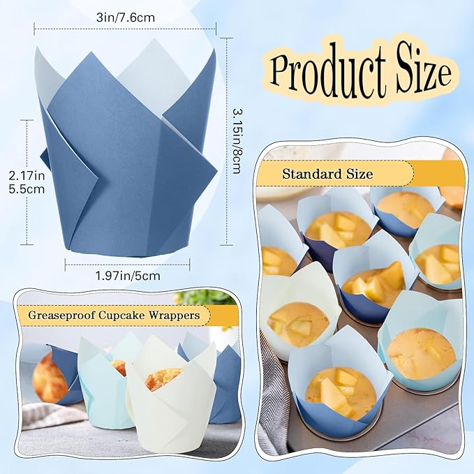 Havawish 500 pcs Tulip Cupcake Liners, Party CupCake Baking Liners Greaseproof Wrappers Muffin Liner Holders for Wedding Birthday Baby Shower Holiday Party Baking Cups (Gradient Blue,Standard Size)