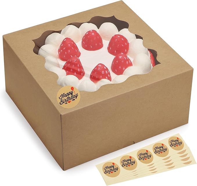 Eupako 10x10x5-Inches-Cake-Boxes-with-Window-25pcs-Brown-Bakery-Boxes for Pies, Cookies, Pastries, Chocolates, Birthday Party, Wedding