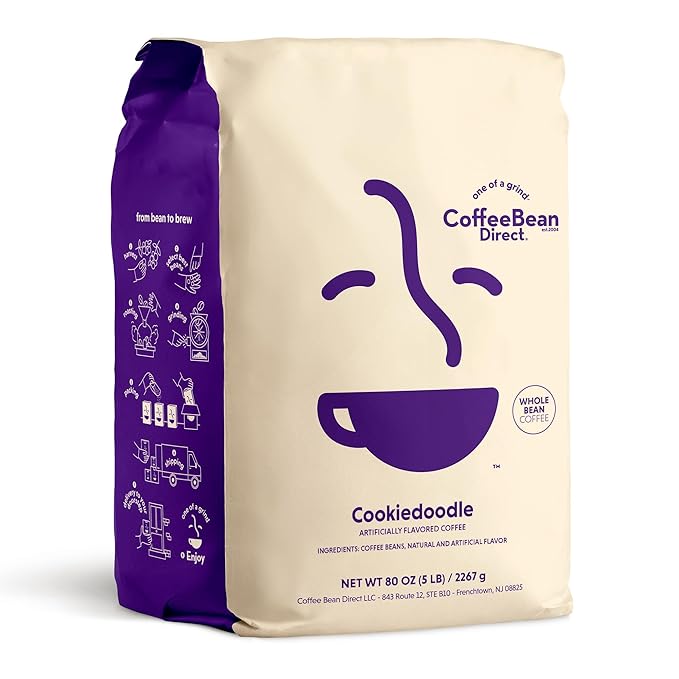 Coffee Bean Direct Cookiedoodle Flavored, Whole Bean Coffee, 5 Pound Bag (Pack of 1)