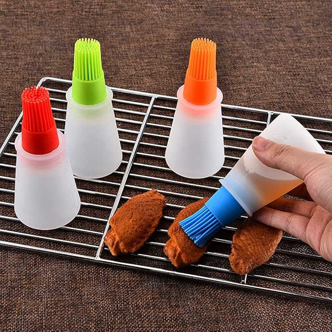 Silicone Oil bottle brush，BBQ/Pastry Basting Brushes,Silicone Cooking Grill Barbecue Baking Pastry Oil/Honey/Sauce Bottle Brush (4 PCS,red)