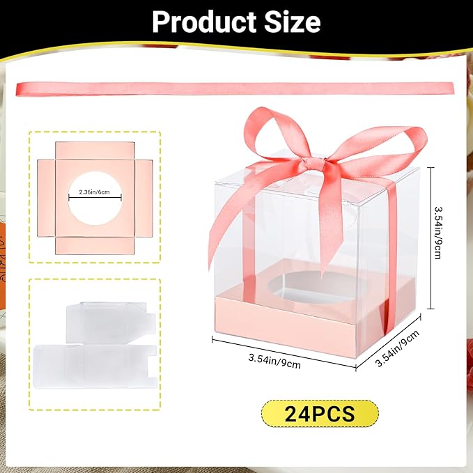 EUSOAR Disposable Cake Containers with Lids, 24pcs 3.5 Inch Rose Gold Individual Cupcake Box Containers for Cake, Plastic Cupcake Wrappers Cupcake Holder for Wedding Birthday Party Favor