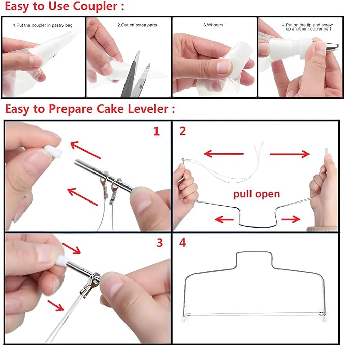 248 Pcs Cake Decorating Kit with Cake Turntable,Cake Leveler,24 Numbered Icing Piping Tips,2 Spatulas,3 Comb Scrapers,5 Bag Ties,8 Carved Pens,100 Pastry Bags,50 Cupcake Liners,50 Cake Flags