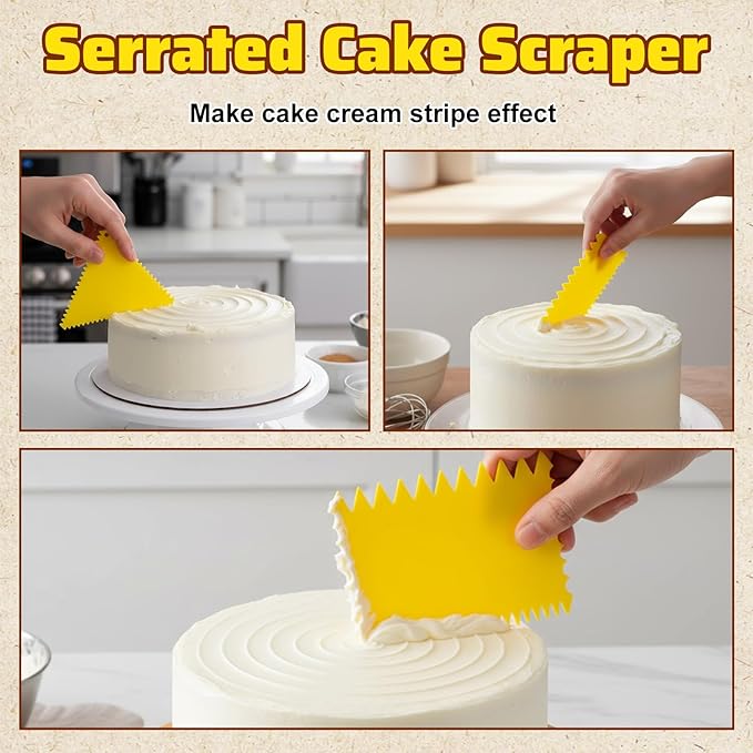 7pcs Dough Scraper Set - Bowl Scrapers for Bread Dough, Doughs Scraper, Bench Scrapers, Doughs Cutter - Yellow & Wood, Stainless Steel & Plastic