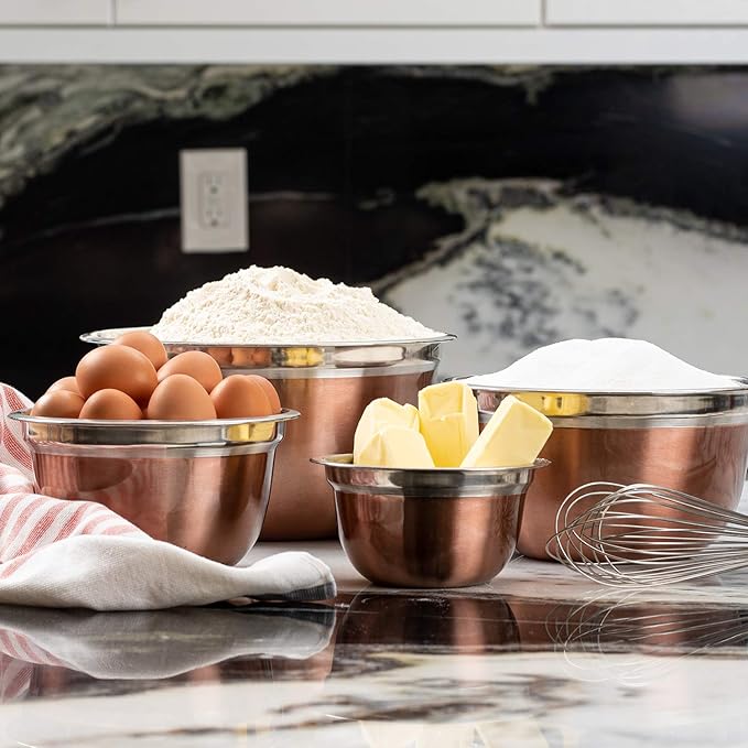 Stainless Steel Mixing Bowls-4 Pc set- Stackable Nesting Bowls - Polished Matte Finish - Cookware Set