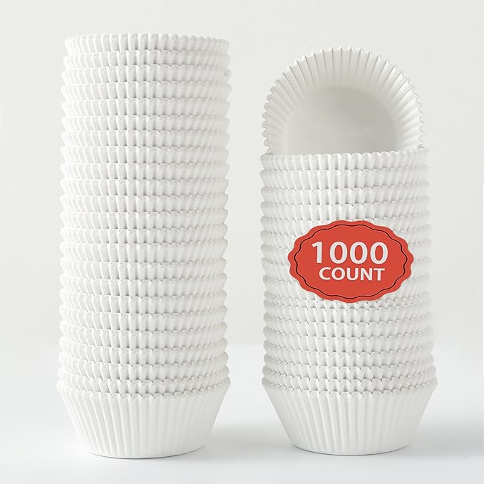 1000 Count White Paper Cupcake Liners, Standard Size 1.4 Inch, Unbleached Baking Cups for Muffins and Cupcakes (White, 1.4 Inch)