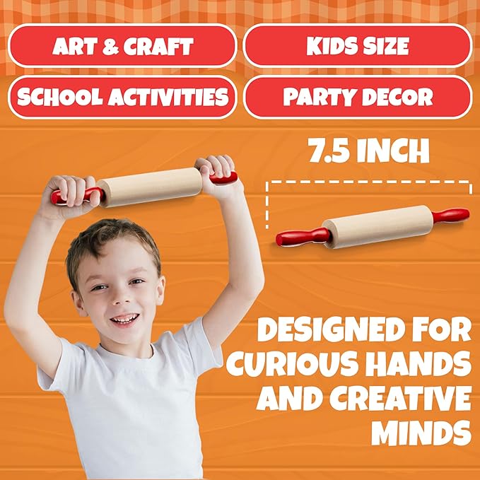 Mini Rolling Pin 7.5 Inch (Pack of 12) Set for Play Dough Accessories Small Rolling Pin For Dough - Wood Kids Pins with Handles for Foods, Accessories
