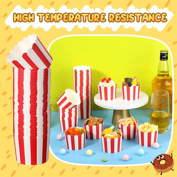 300 Pcs Cupcake Liners Baking Paper Cup Muffin Liners Stripes Cupcake Wrappers 2.3 Inch Muffin Baking Cups for Carnival Halloween Birthday Party Supplies(Red and White)