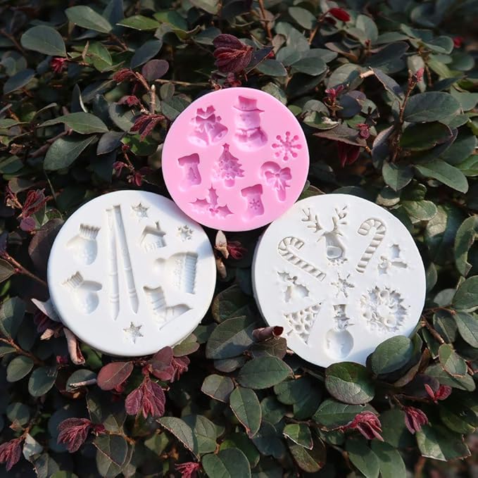 3 Pcs Fondant Silicone Molds, CNYMANY 25 Cavity 3D Christmas Sugar Craft Cake Decoration Cupcake Topper Crafting Projects Gum Paste Resin Polymer Clay Mould
