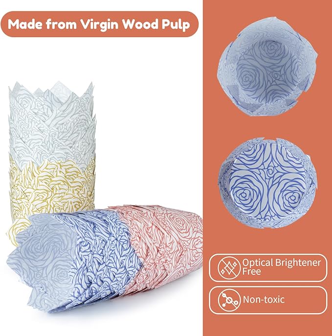 Parmedu 160pcs Tulip Paper Cupcake & Muffin Liners Oil Resistant - Standard Size 4 Colors Rose Pattern Baking Cups Cupcake Wrappers, Model BK010