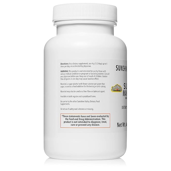 Sunshine Valley® Super Mannitol Powder, Natural & Healthy Artificial Sweetener, Ultra-Pure Sugar Substitute, Low Glycemic Dietary Supplement (4 Fl oz)