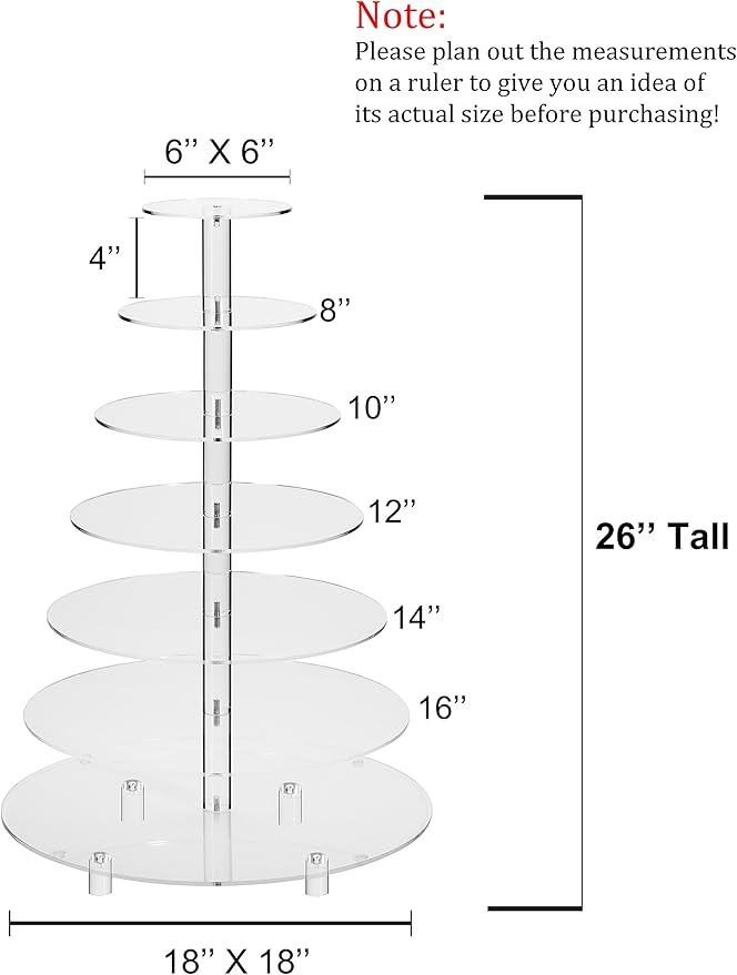 Jusalpha Large 7 Tier Acrylic Round Wedding Cake Stand Dessert Stand Pastry Serving Platter-Food Display Stand For Large Event (With Rod Feet Base) (7RF)