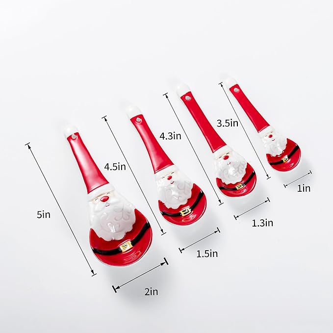 Ceramic Christmas Measuring Spoons Set – 4-Piece Santa Claus Ceramic Spoons for Holiday Baking – Includes 1 Tbsp, 1 tsp, 1/2 tsp, 1/4 tsp – Festive Kitchen Gift for Christmas Decor