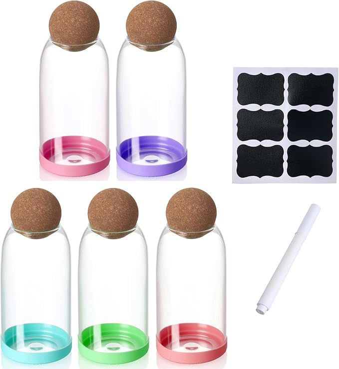 5 pcs 27oz/800ML Glass Storage Container with Ball Cork Glass Jars with Cork Lids Glass Food Storage Containers with Ball Stopper Coffee Canister for Beans,Oats,Spices,Candies,Nuts,Biscuits