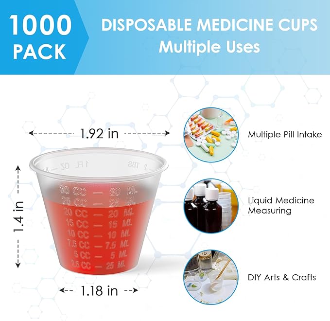 Lilymicky 1000 Count 1 oz Disposable Medicine Cups, 1 oz Plastic Med Cups For Mixed Pills, Medication Measuring, Resin Mixing