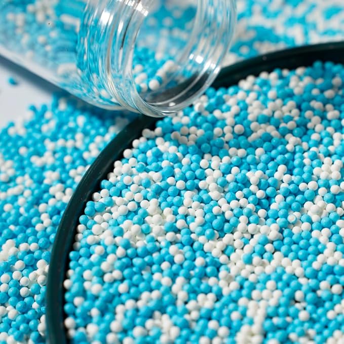 Christmas Sprinkles 130g/4.6oz,Blue White Edible Pearl Sprinkles for Cake Decorations, Baking, Ice Cream, Cookies, Cupcake Topper Edible Pearls Sprinkles - 2mm Matte White Sugar Pearls for Cake Decorating(2mm light blue white)