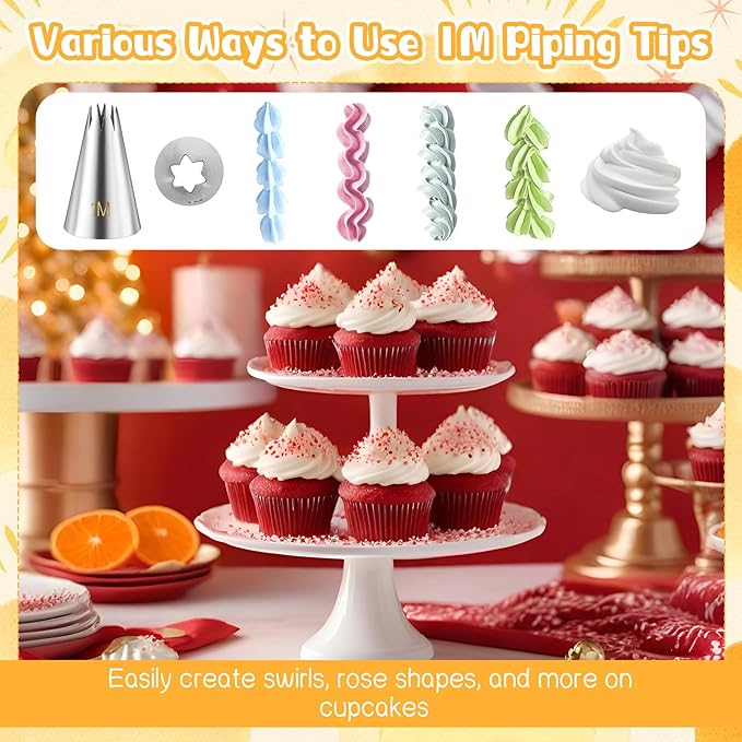 1m Piping Tips, 5 Pcs Stainless Steel Cake Tips Piping Kit Icing Tip Frosting Tip Cookie Decorating Supplies for Decorating Frosting Pastry Diy Cream Cupcakes Cookies(Sliver)