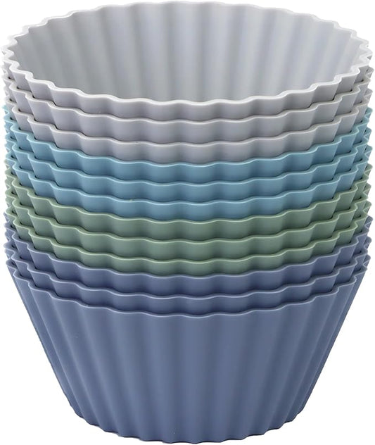 Large Silicone Muffin Cups, 12 Pack Reusable Cupcake Liners Jumbo Size 3.54inch Baking Cups Cake Molds, BPA Free, Dishwasher Safe