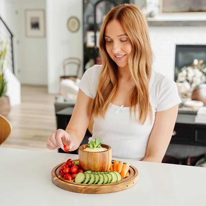 Acacia Wood Cake Stand with Lid – 3-in-1 Split Design, Magnetic Base with Detachable Handles & Acrylic Cake Stand Dome Cover – Charcuterie Board, Serving Platter for Cakes, Cheese & More (11”)